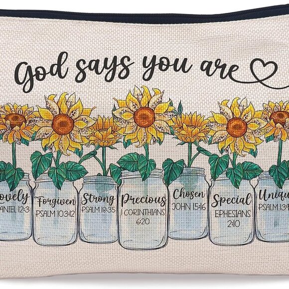 Inspirational Sunflower Gifts God Says You are Encouraging Bible Verses Makeup B - Picture 1 of 4